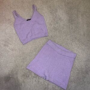 Fluffy Knit Lavender Crop & Short Lounge Set